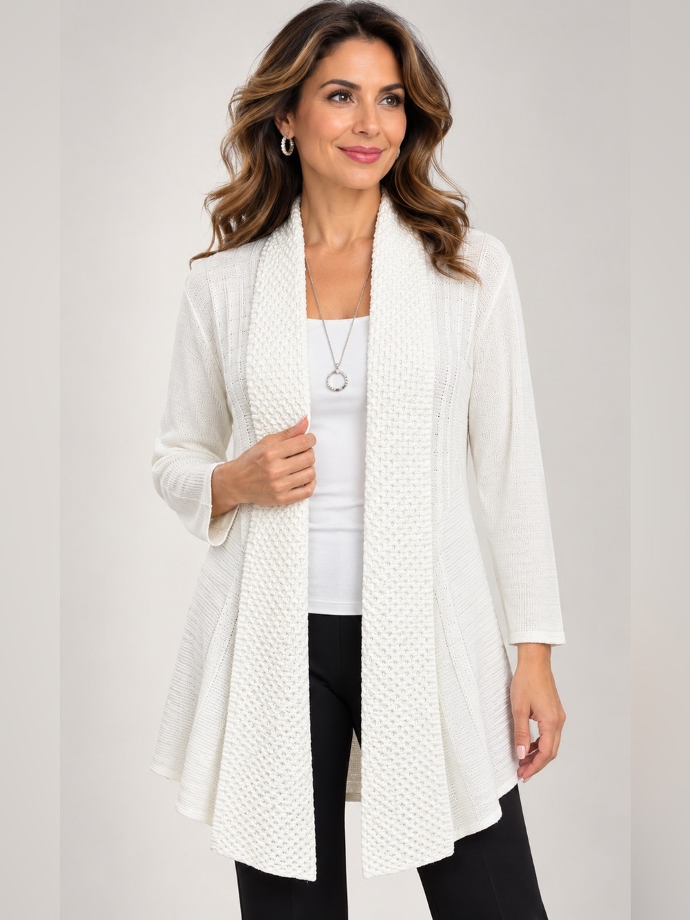 NC Collection Ivory Open Front Knit Cardigan Sweater XL